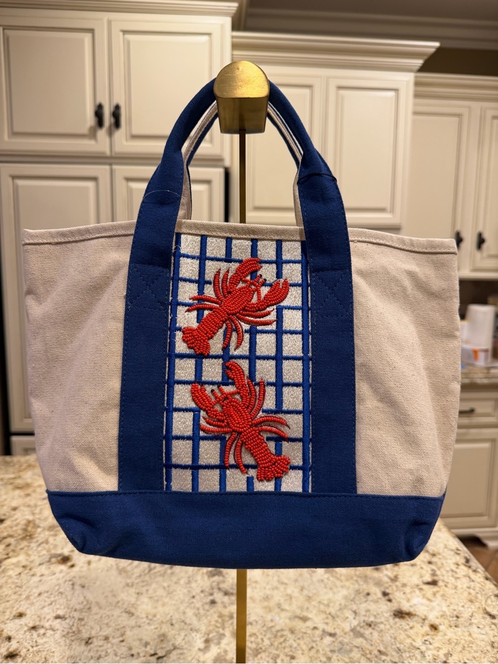 America & Beyond Canvas Tote with Beaded Red Lobster Embroidery
